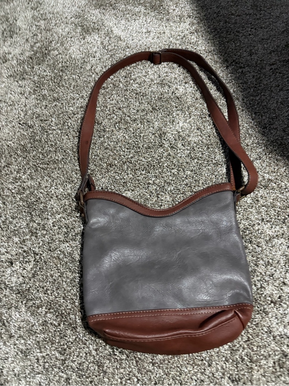 boc Gray and Brown Leather Crossbody Bag with Buckle Accent - Picture 3 of 8